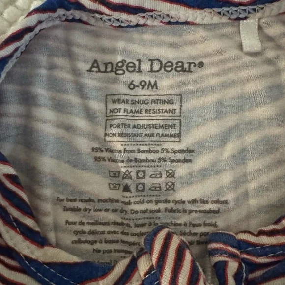 Angel Dear Zigzag Patterned Footie - Blue and Red Bamboo Pajamas Size 6-9 months - Picture 2 of 5